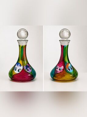 Handmade My Little Pony Glass Liquor Decanter Rainbow Dash Twilight Rarity